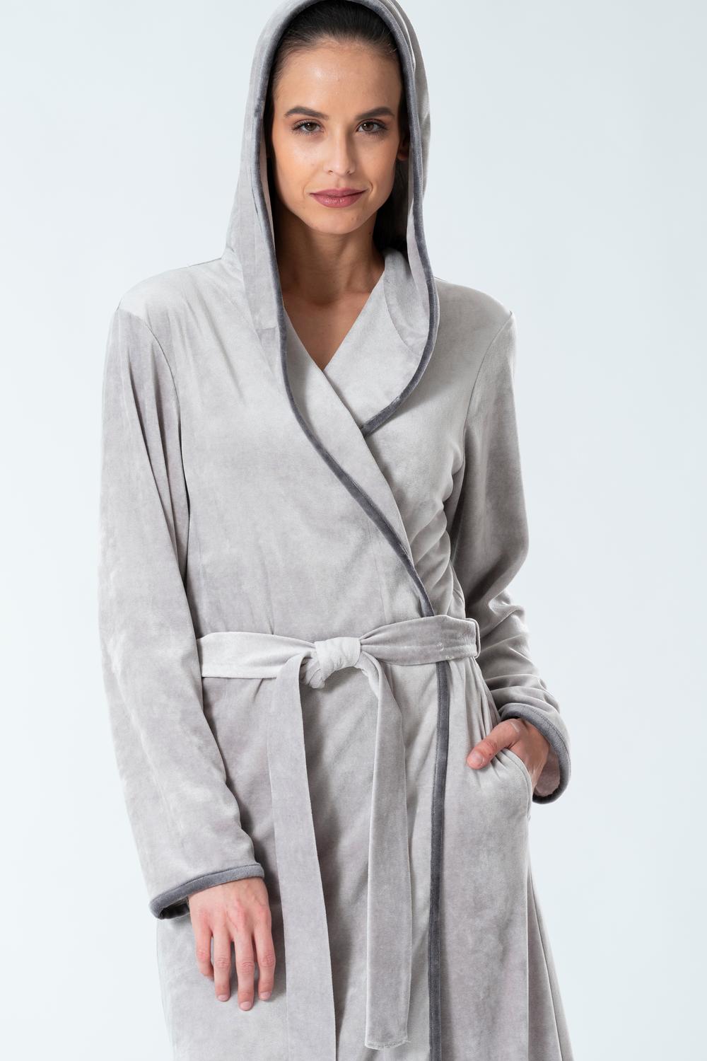 Belmanetti Cozy Elegance Bamboo Velour Hooded Robe in Grey - Premium quality fabrics