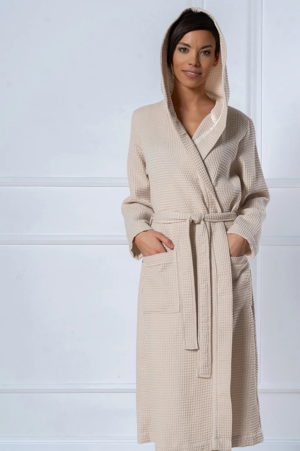 Belmanetti Waffle Bamboo Blend Hooded Robe in beige - Free returns