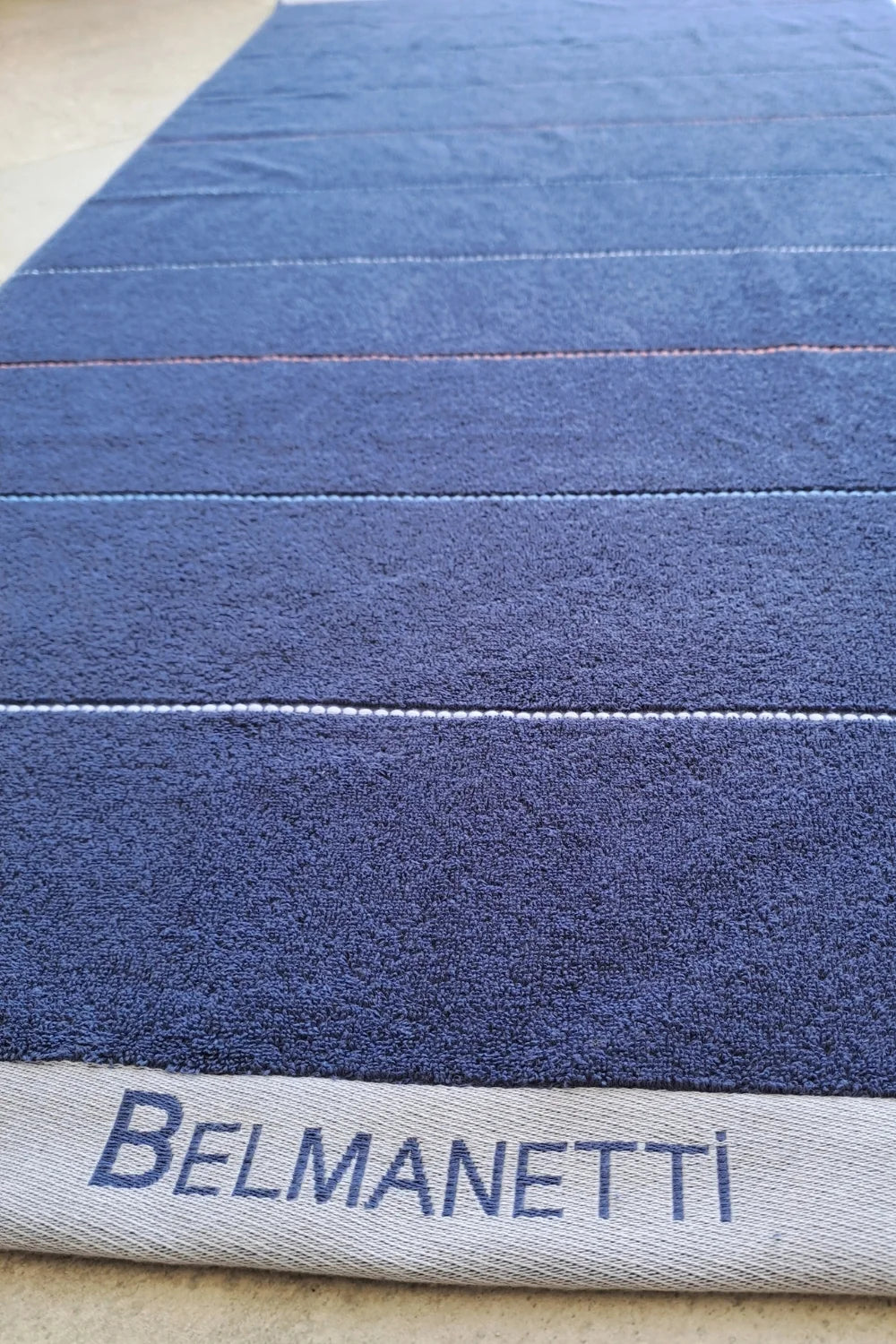 Belmanetti Beach Towel Dash Stripe Supersoft Cotton in Deep Cobalt - Made in Europe