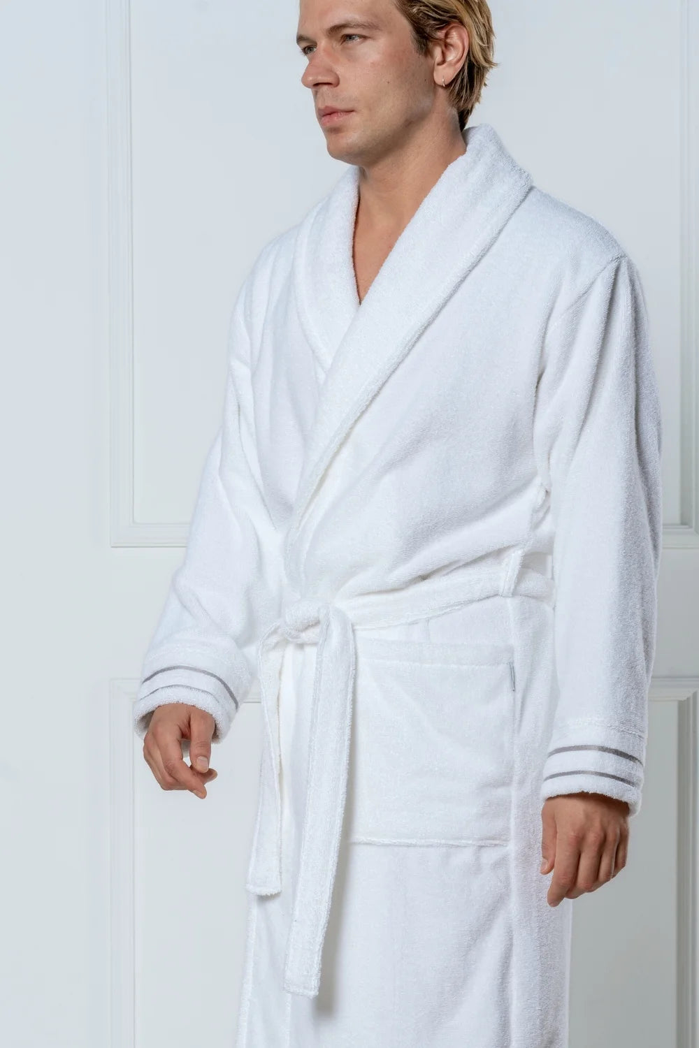 Belmanetti Premium Cotton Terry Bathrobe With Shawl in White - Premium quality fabrics
