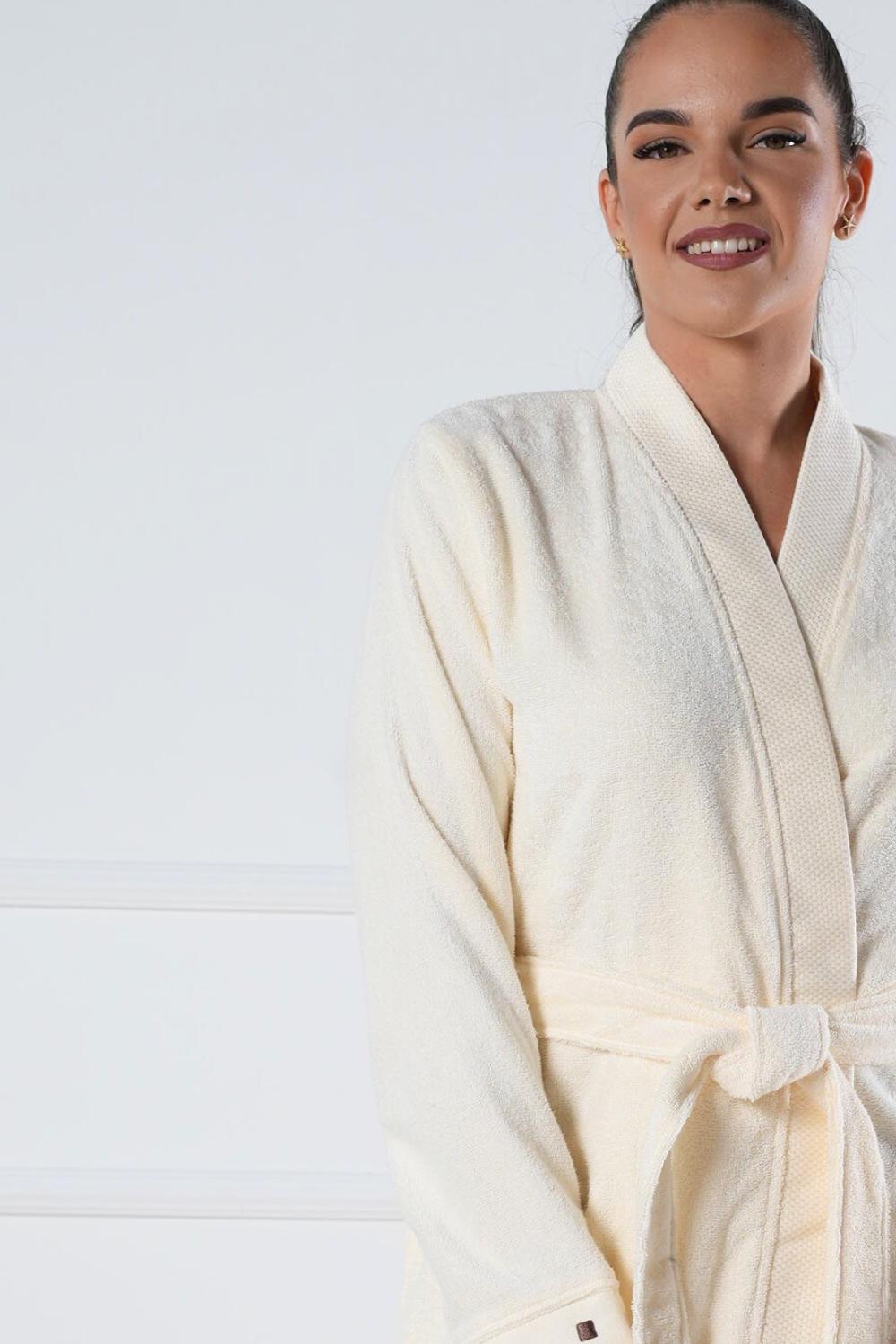 Belmanetti Short Kimono Style Bathrobe Bamboo Cotton in 201 Cream - Eco-friendly materials