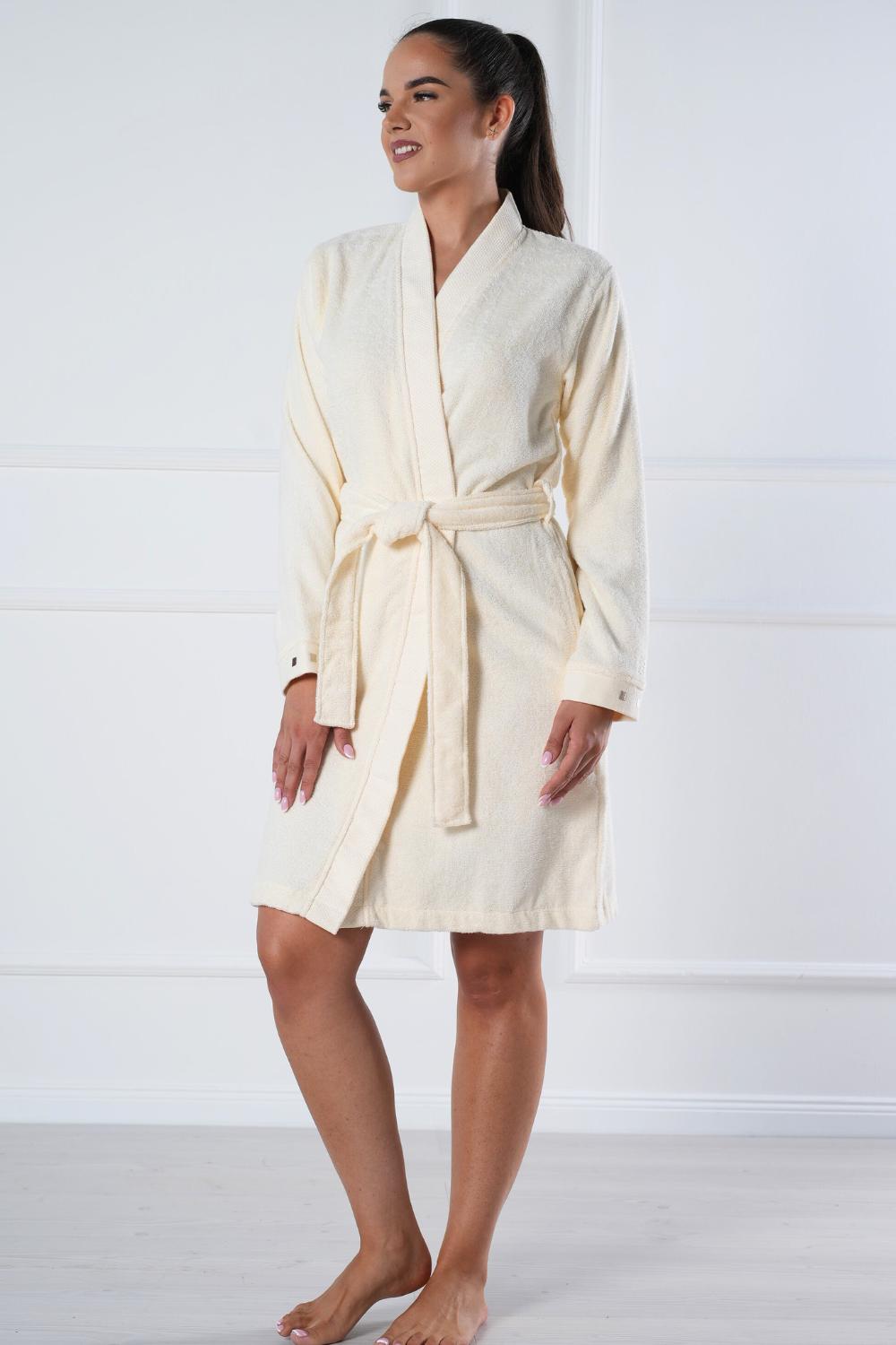 Belmanetti Short Kimono Style Bathrobe Bamboo Cotton in 201 Cream - Made in Europe