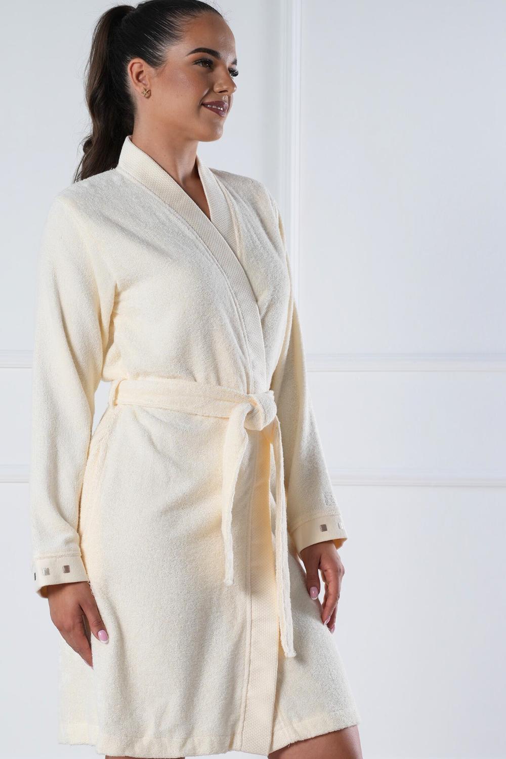 Belmanetti Short Kimono Style Bathrobe Bamboo Cotton in 201 Cream - Sustainable fabric