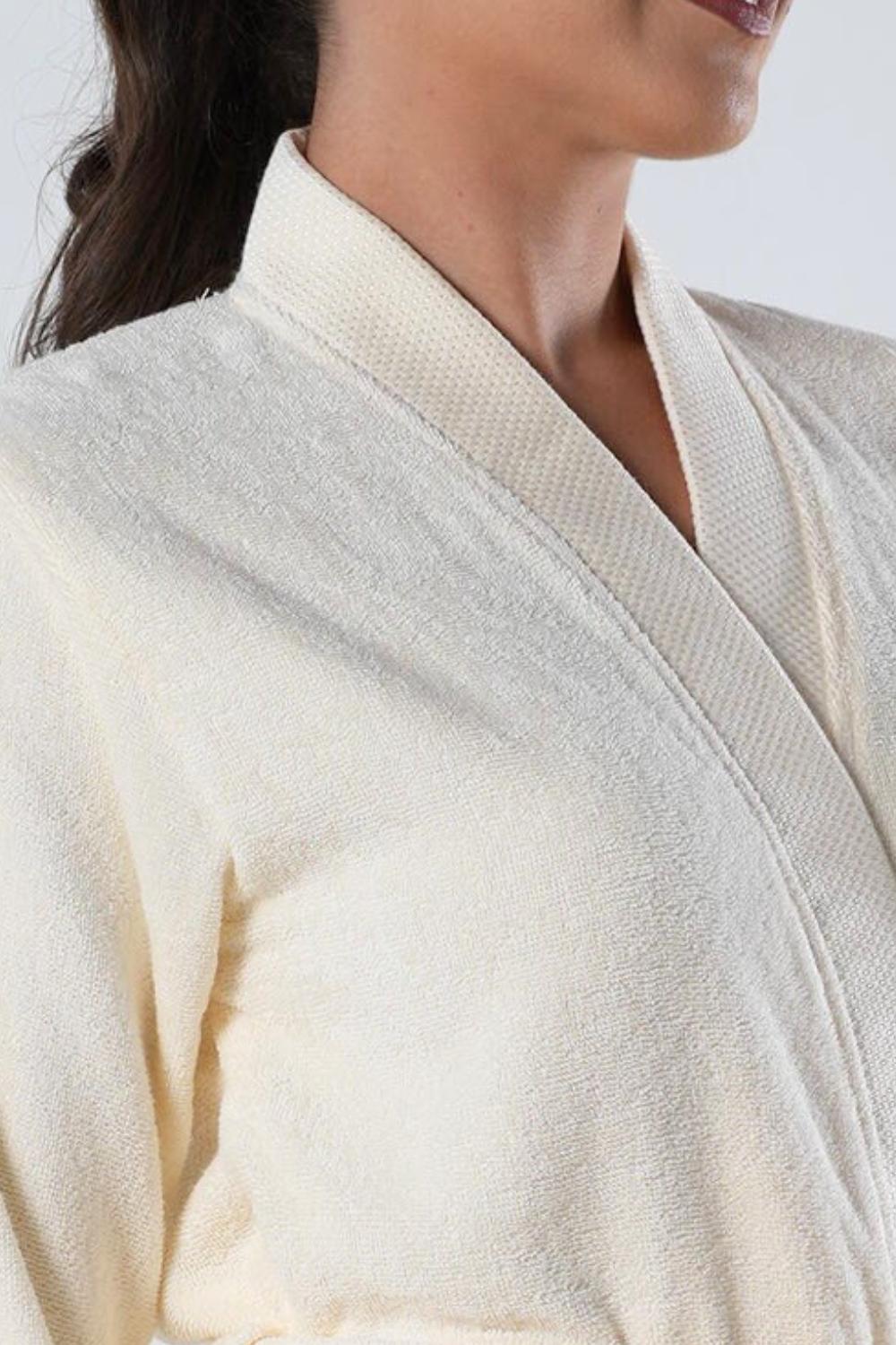 Belmanetti Short Kimono Style Bathrobe Bamboo Cotton in 201 Cream - Everyday spa comfort