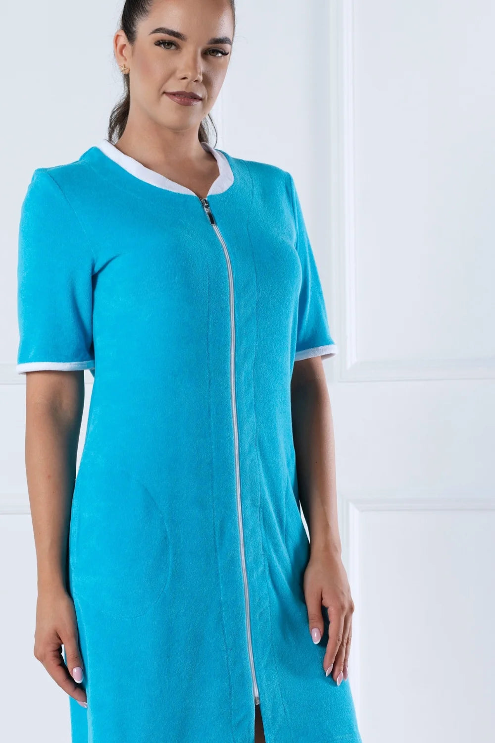 Belmanetti Solid Color Zip Beach Home Dress in turquoise - Everyday spa comfort