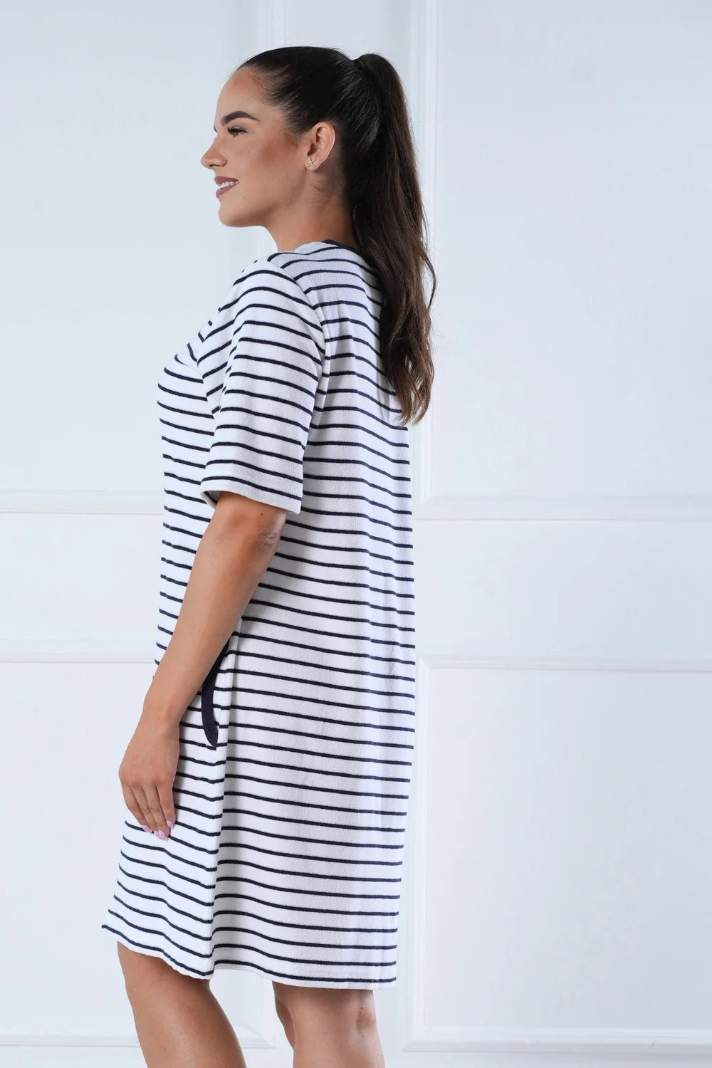 Belmanetti Marine Striped Short Sleeve Summer Zip in Stripe - Everyday spa comfort