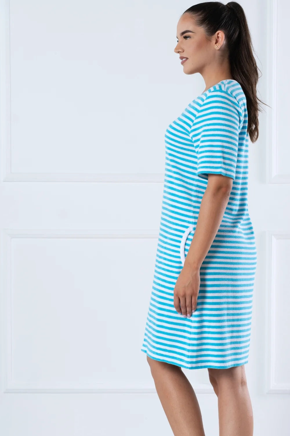 Belmanetti Turquoise White Striped Zip Beach Home in striped - Everyday spa comfort