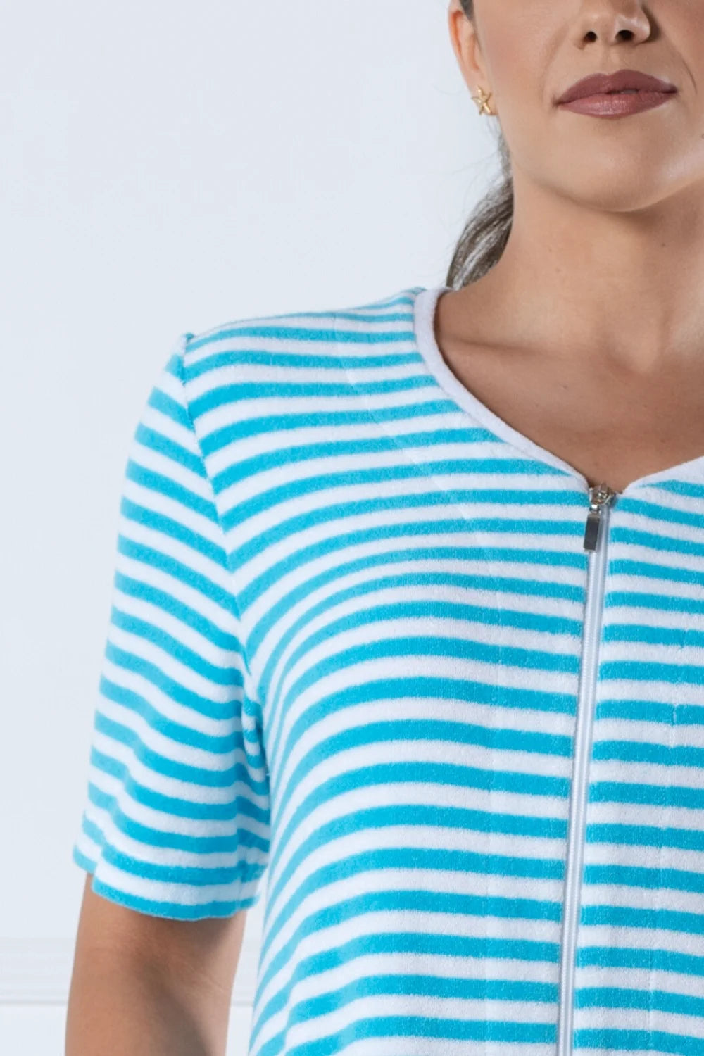 Belmanetti Turquoise White Striped Zip Beach Home in striped - Premium quality fabrics