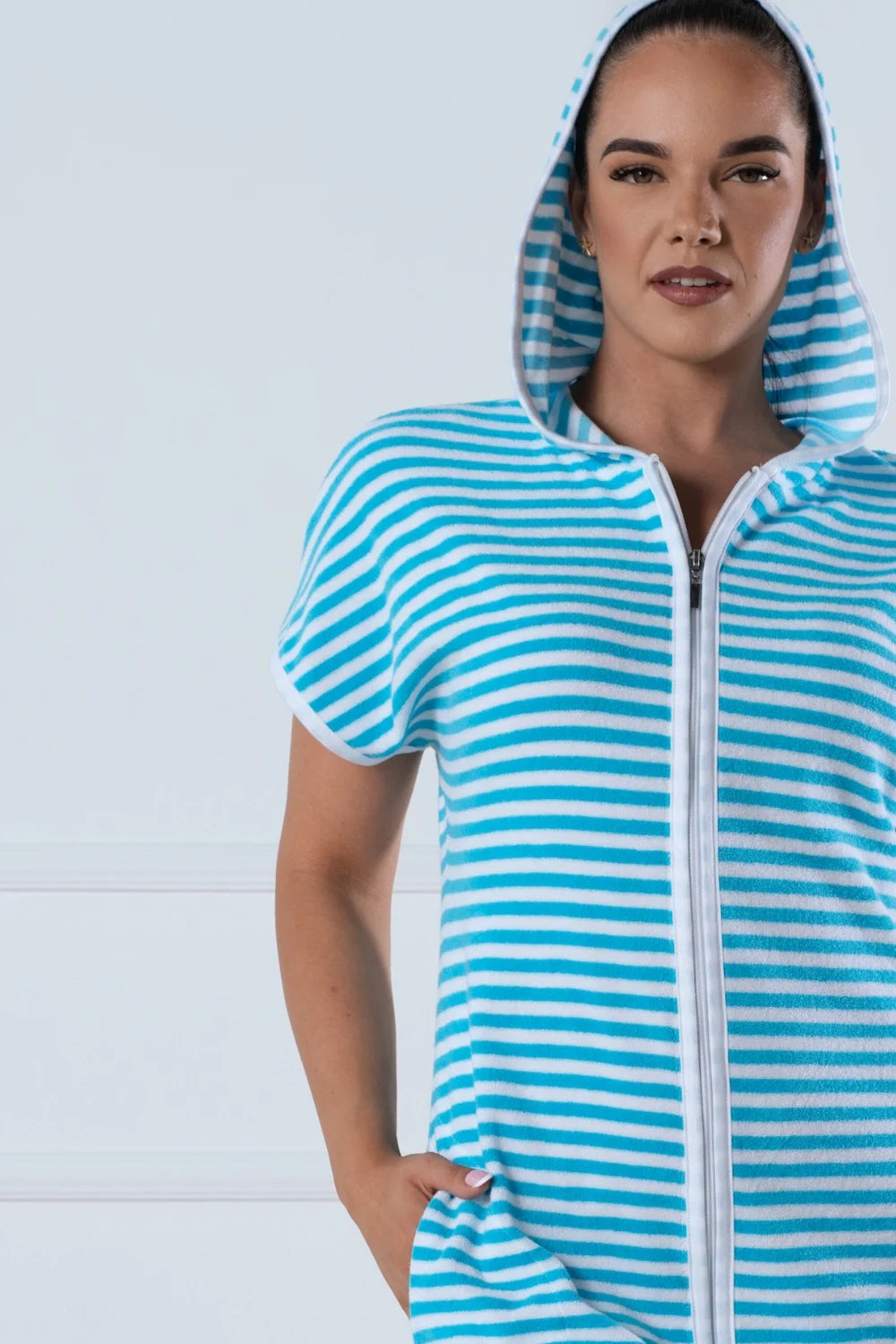 Belmanetti Hooded Zip Beach Home Dress Terry in striped - European craftsmanship