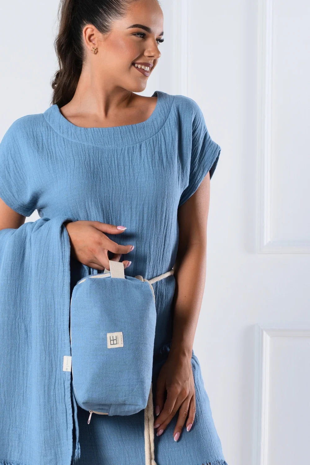 Belmanetti 2 Layer Muslin Summer Dress Bamboo in Naturel - Made in Europe