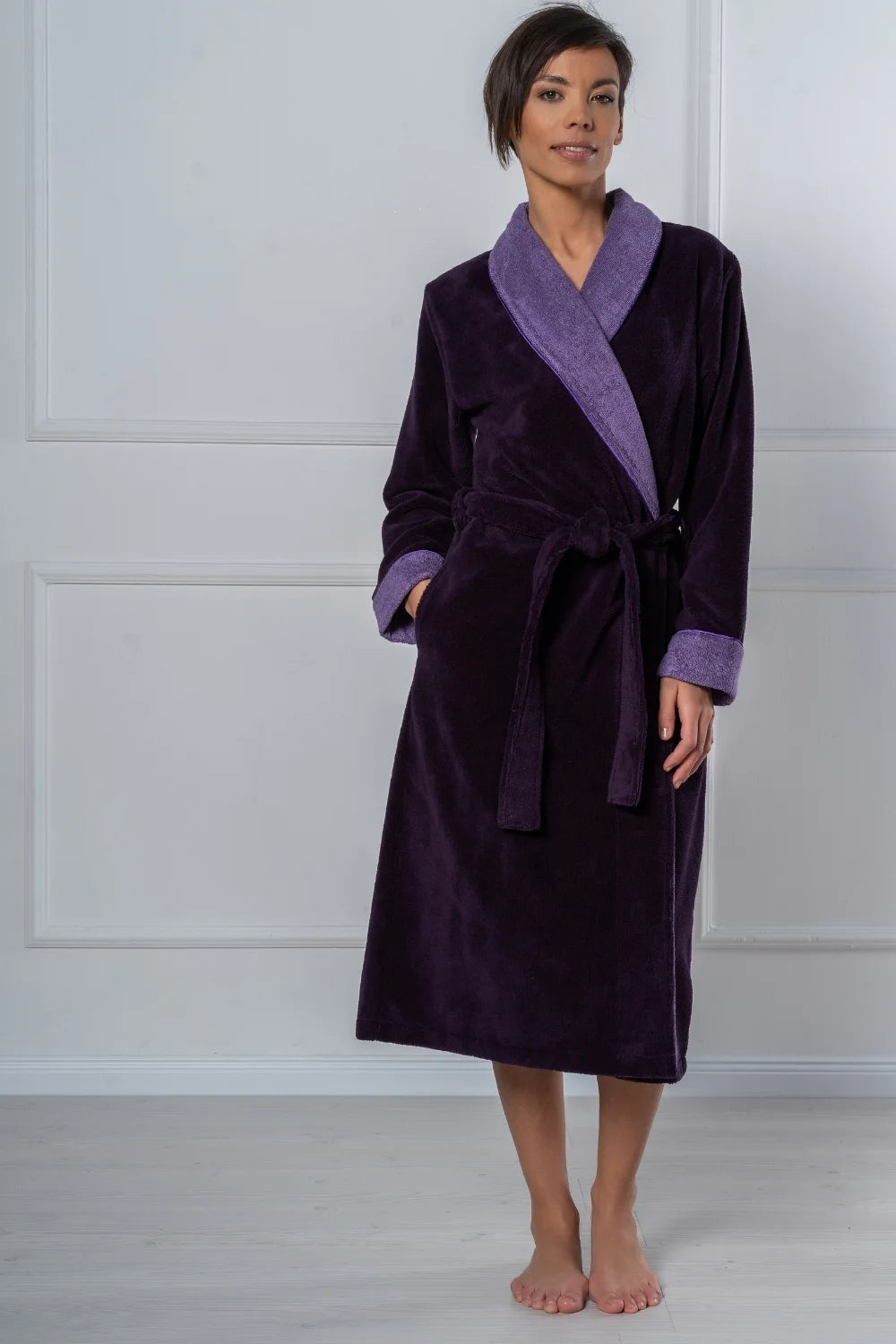 Belmanetti Bamboo Blend Luxe Contrast Shawl Collar in Grape - Bamboo-based comfort