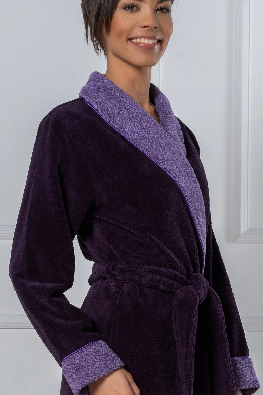 Belmanetti Bamboo Blend Luxe Contrast Shawl Collar in Grape - Eco-friendly materials