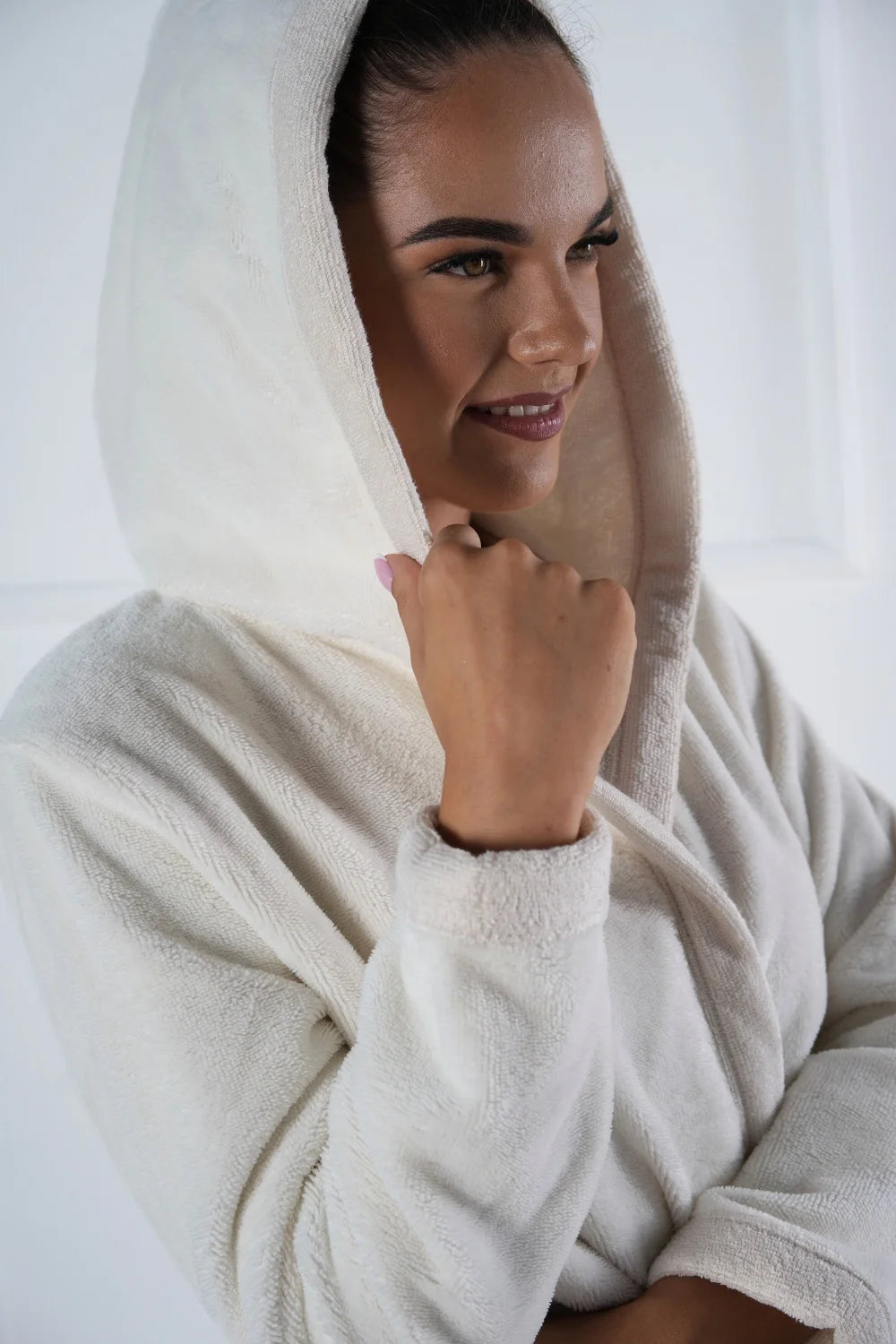 Belmanetti Bamboo Blend Hooded Short Robe Copy in Cream - Eco-friendly materials