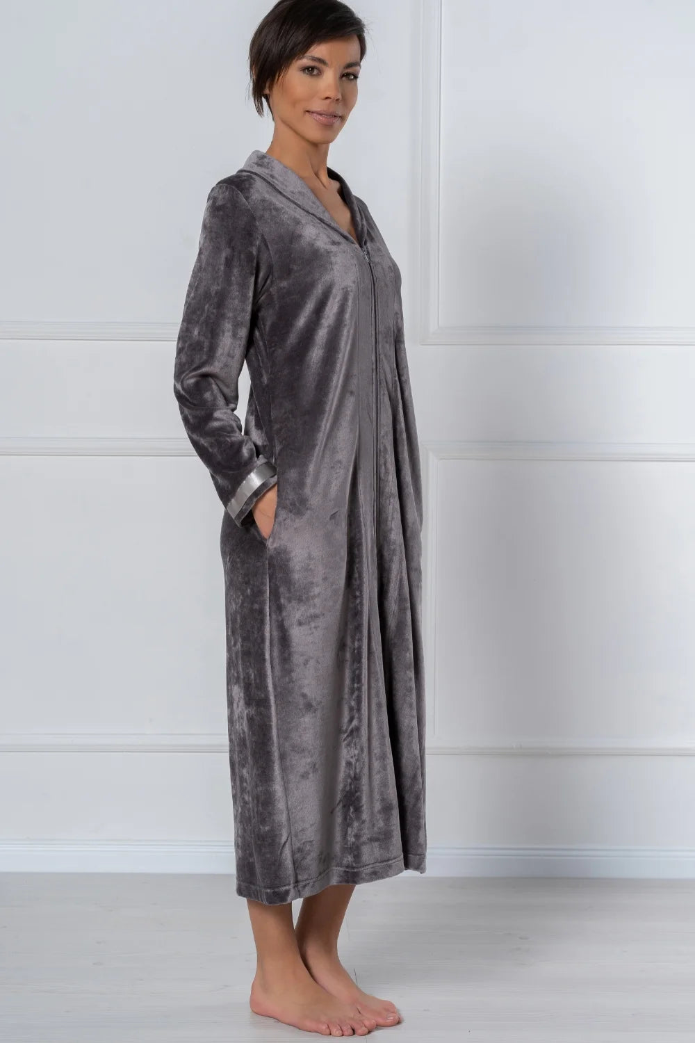 Belmanetti Long Modal Nicky Velour Robe With in Shark grey - Free delivery available