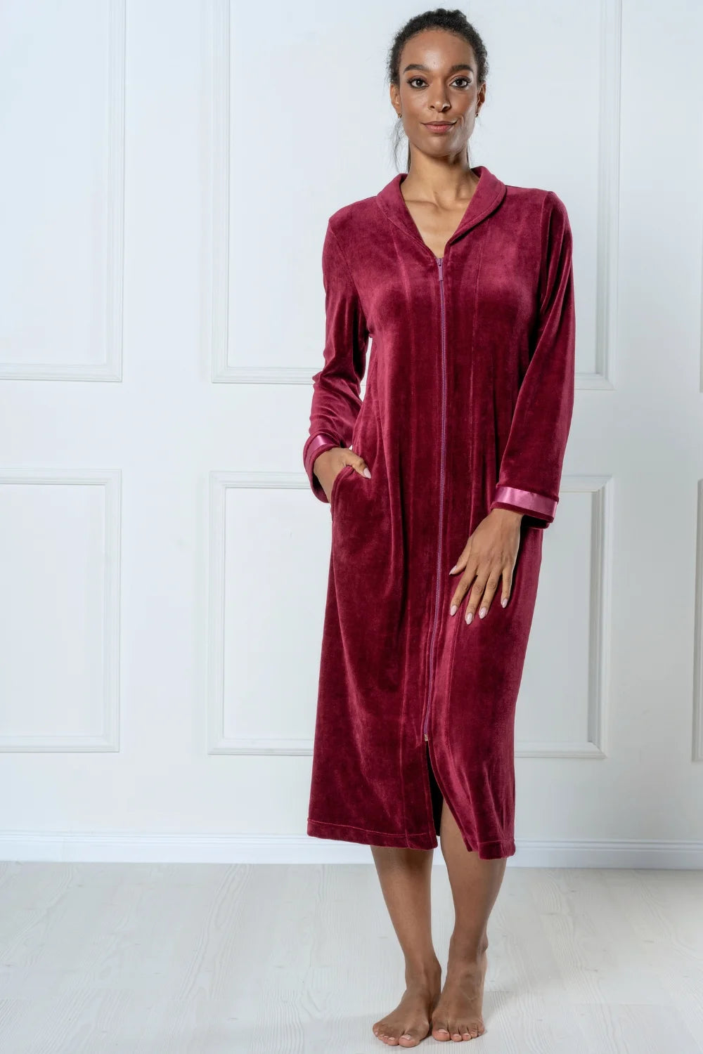Belmanetti Long Modal Nicky Velour Robe With in Red Wine - Perfect for slow mornings
