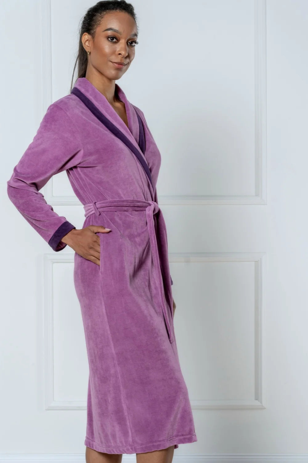 Belmanetti Luxury Shawl Collar Bamboo Robe With in Orchid - Everyday spa comfort