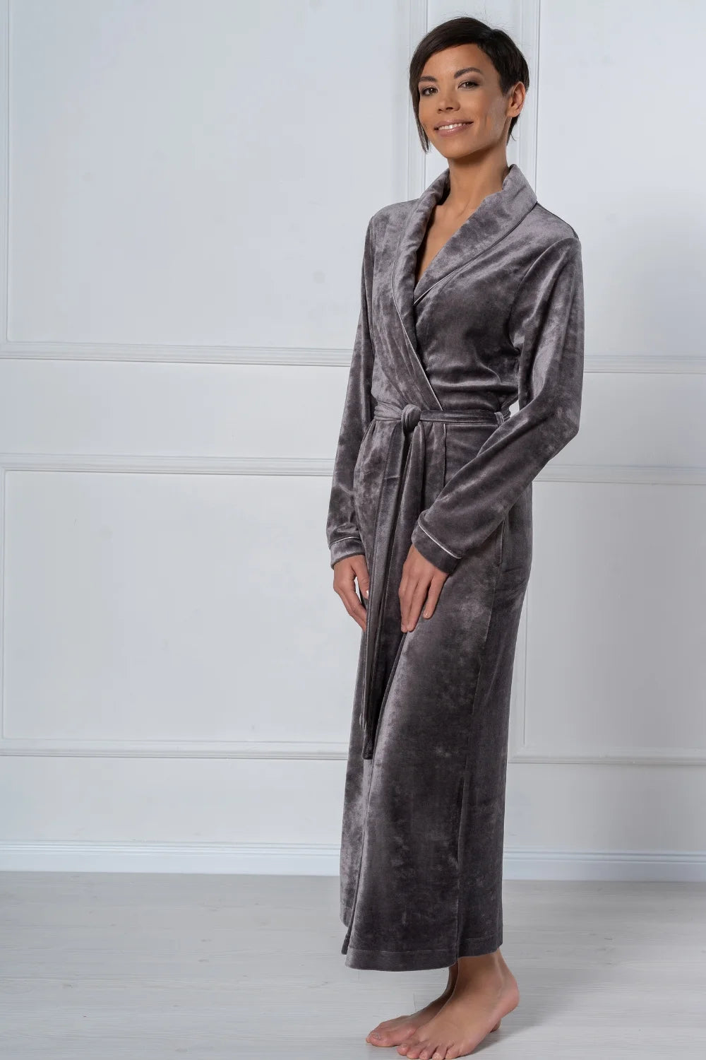 Belmanetti Extra Long Luxurious Modal Velour Bathrobe in Light Blue - Lounge-ready comfort