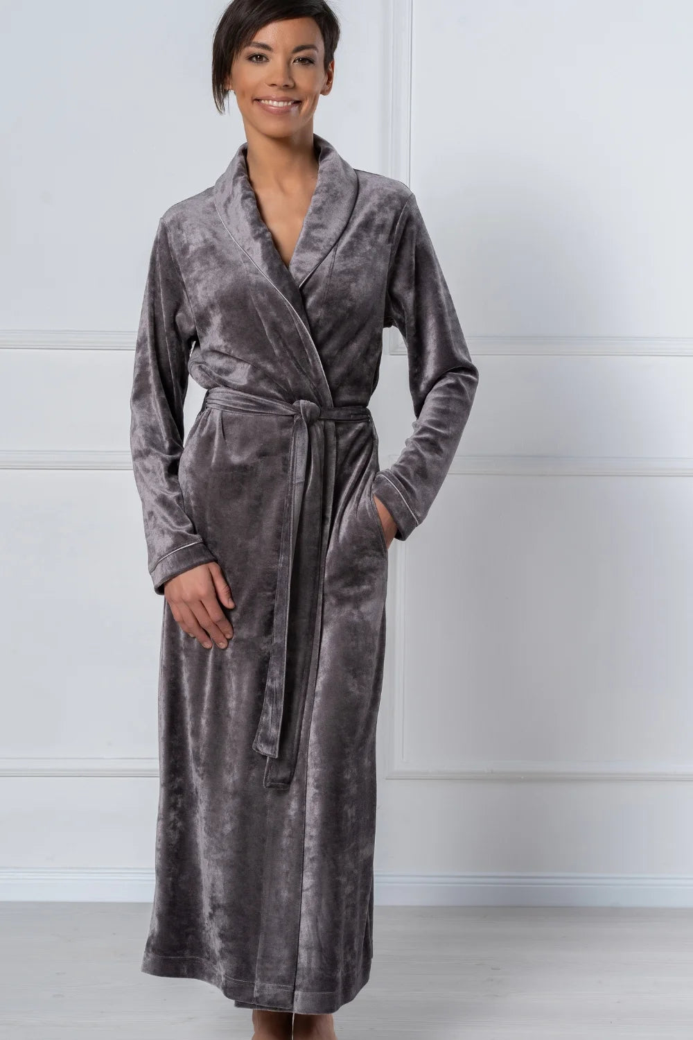 Belmanetti Extra Long Luxurious Modal Velour Bathrobe in Light Blue - Year-round coziness