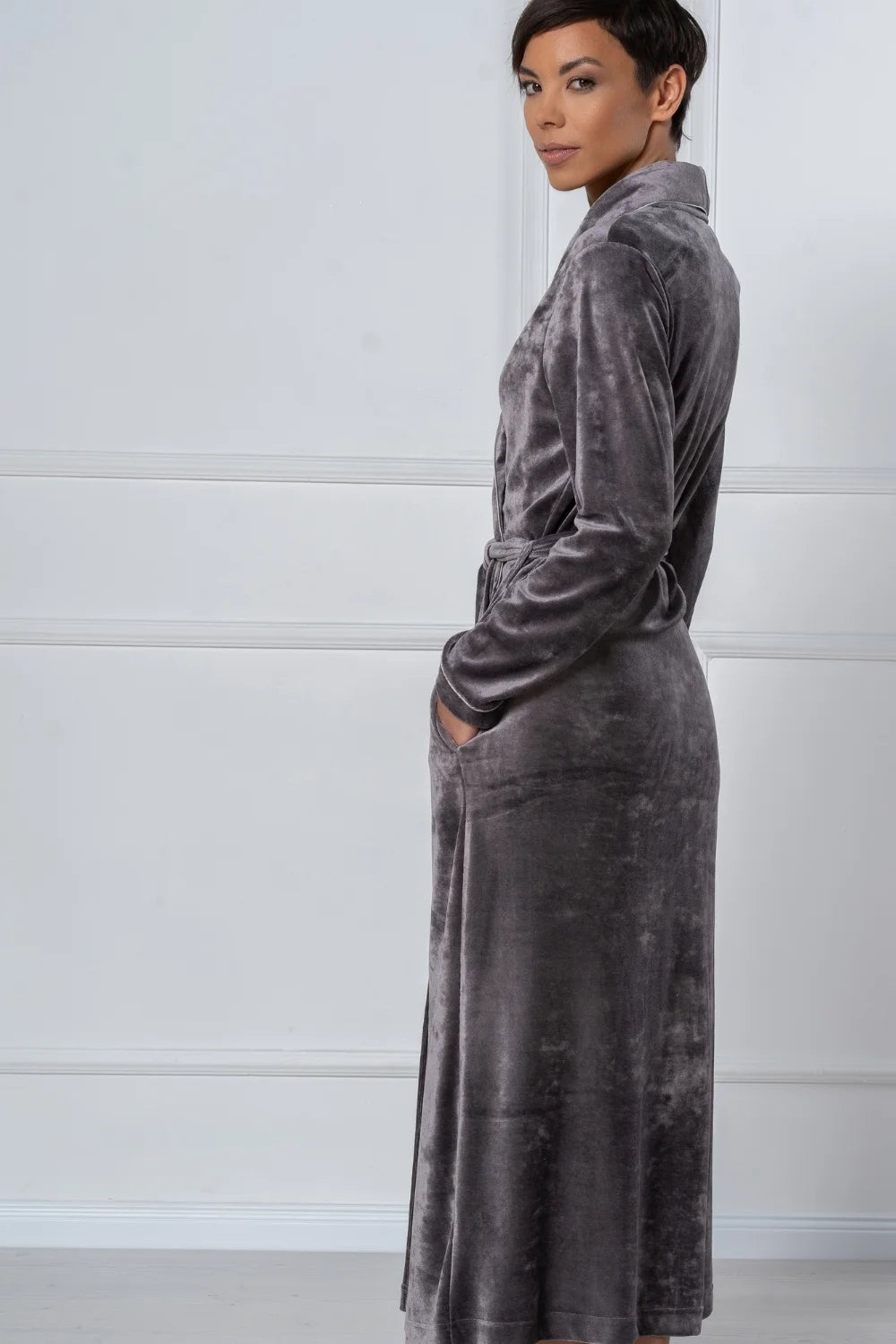 Belmanetti Extra Long Luxurious Modal Velour Bathrobe in Light Blue - Made in Europe