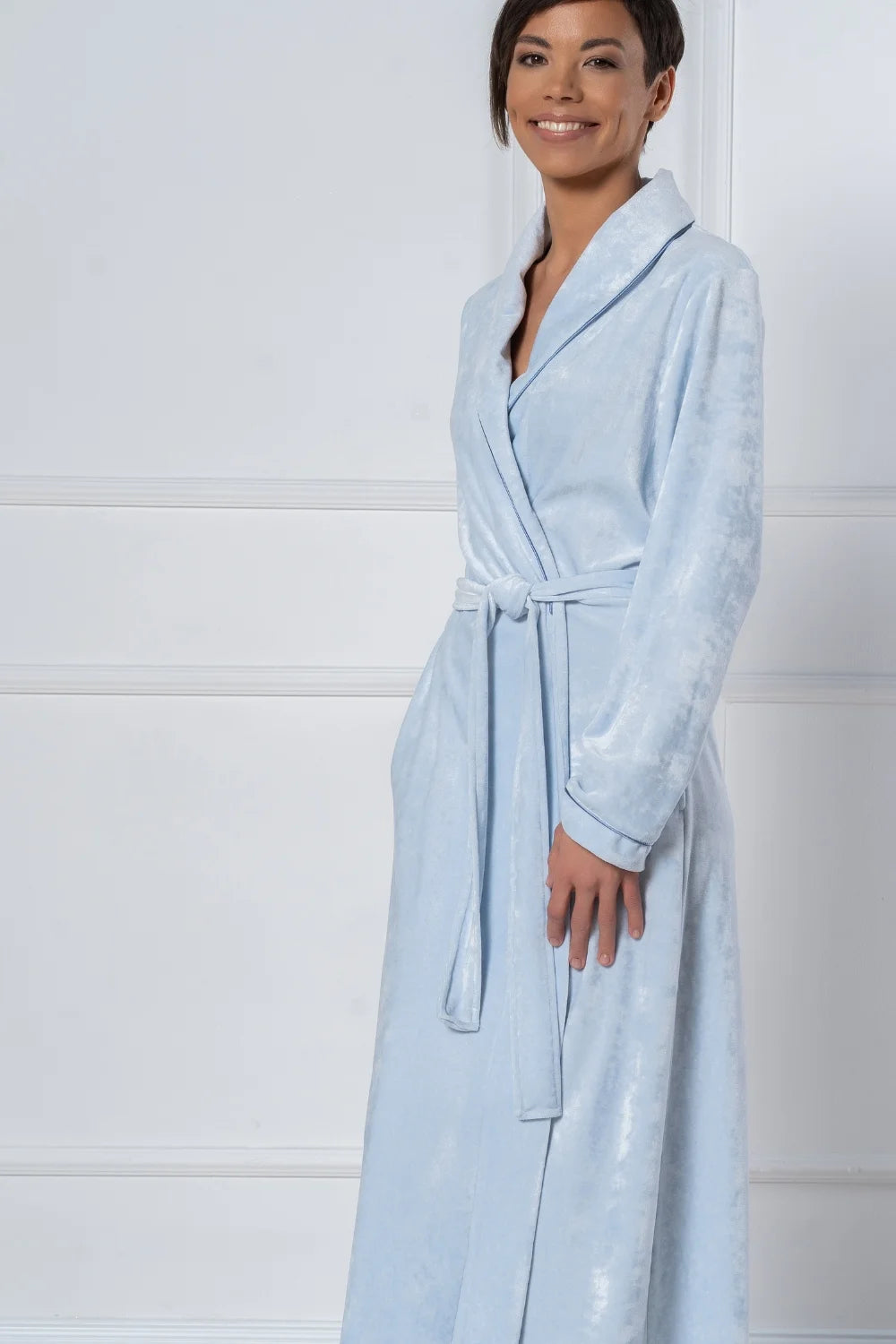 Belmanetti Extra Long Luxurious Modal Velour Bathrobe in Light Blue - Long-lasting luxury