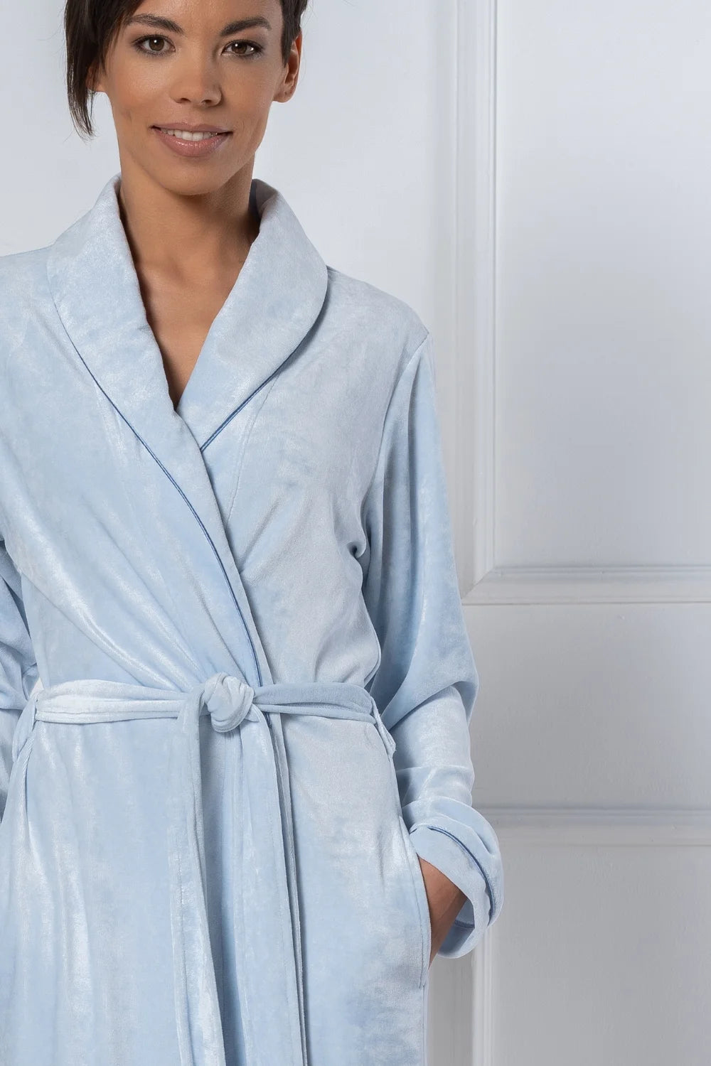 Belmanetti Extra Long Luxurious Modal Velour Bathrobe in Light Blue - Free delivery available
