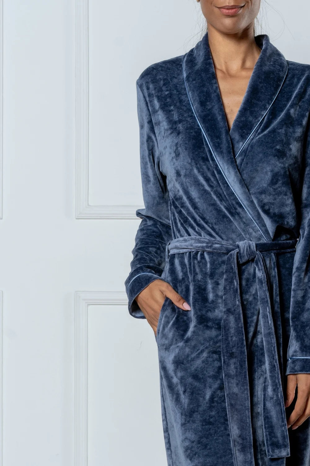 Belmanetti Extra Long Luxurious Modal Velour Bathrobe in Night Blue - Gift-ready packaging