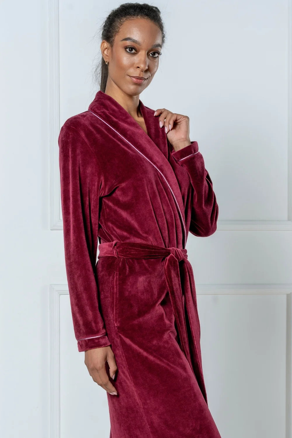 Belmanetti Extra Long Luxurious Modal Velour Bathrobe in Plum - Everyday spa comfort