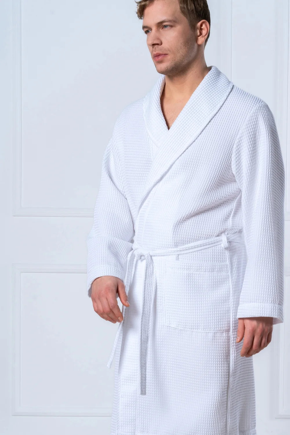 Belmanetti Shawl Collar Men Bathrobe Bamboo Cotton in beige - Eco-friendly materials
