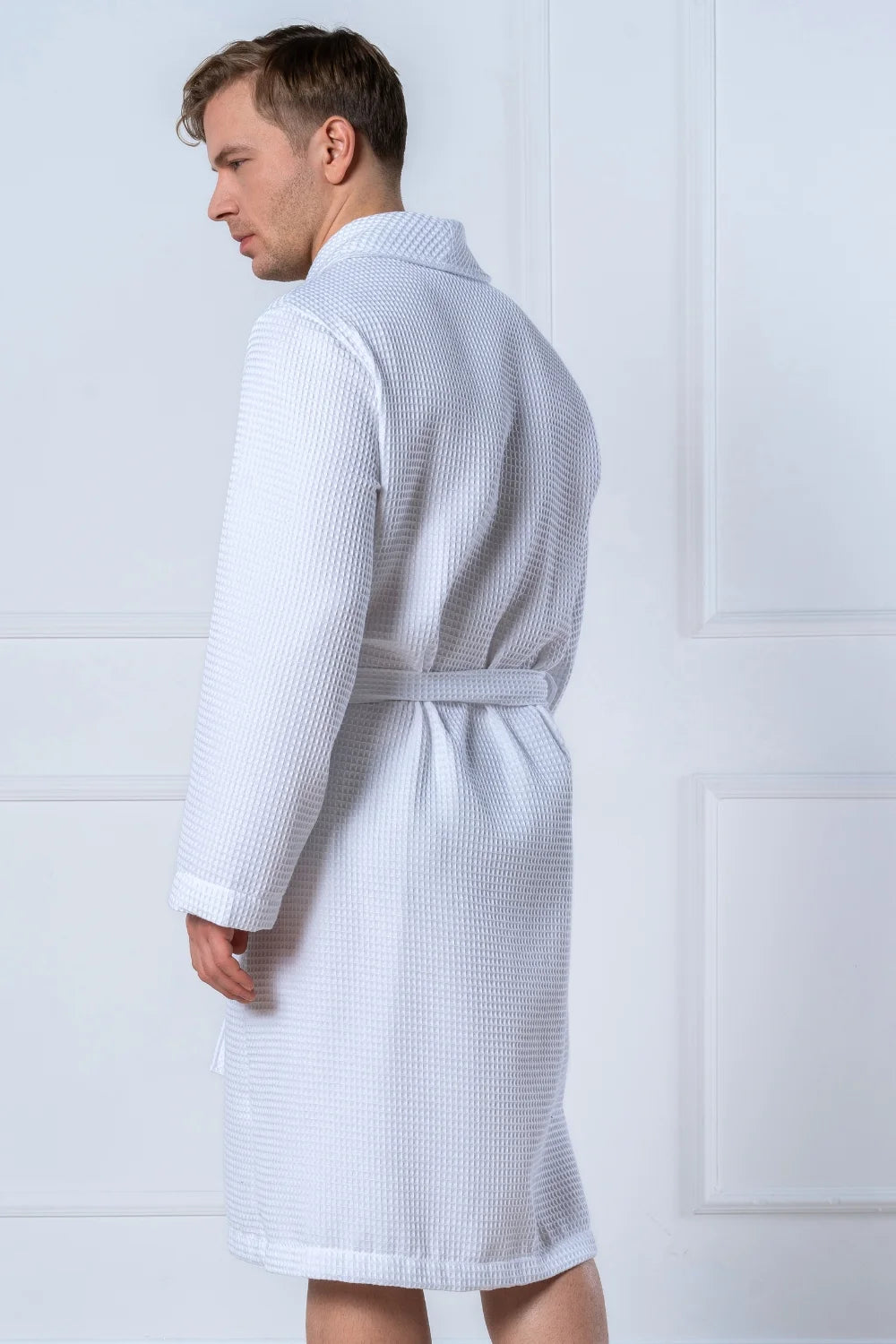 Belmanetti Shawl Collar Men Bathrobe Bamboo Cotton in beige - Made in Europe