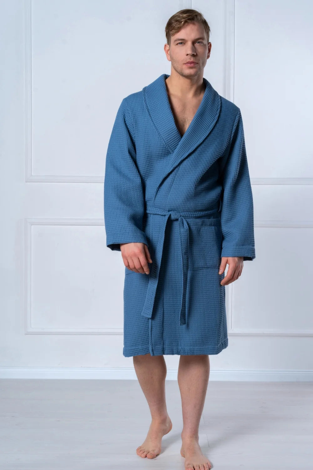 Belmanetti Shawl Collar Men Bathrobe Bamboo Cotton in beige - Everyday spa comfort