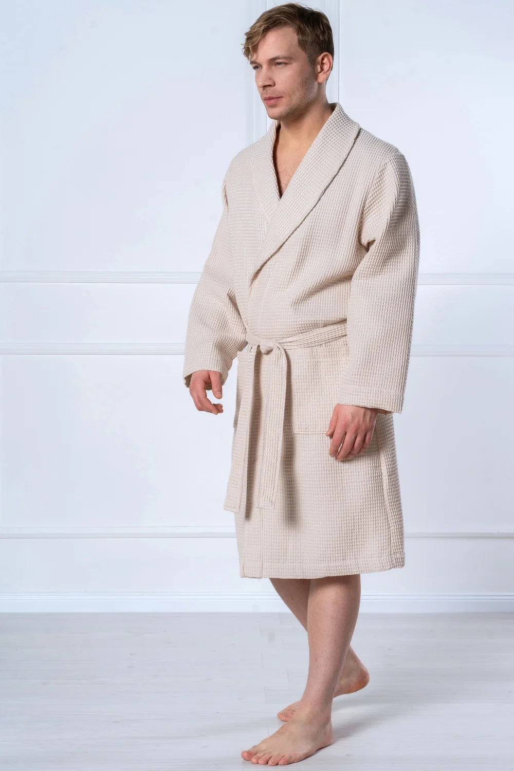 Belmanetti Shawl Collar Men Bathrobe Bamboo Cotton in white - Fast EU shipping