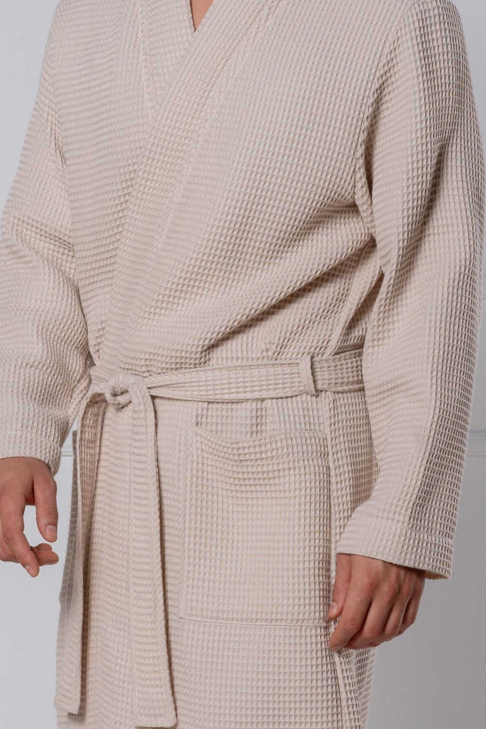 Belmanetti Men Waffle Bamboo Blend Hooded Robe in jeans-blue - Made in Europe