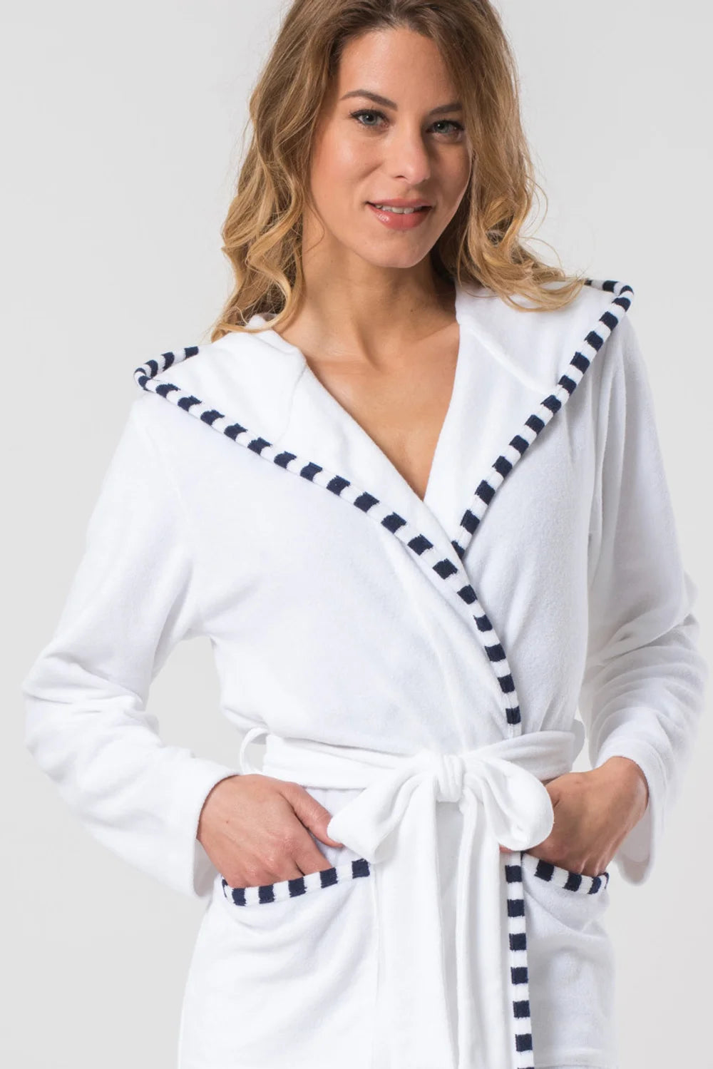Belmanetti Hooded Terry Knit Bathrobe in White - Everyday spa comfort