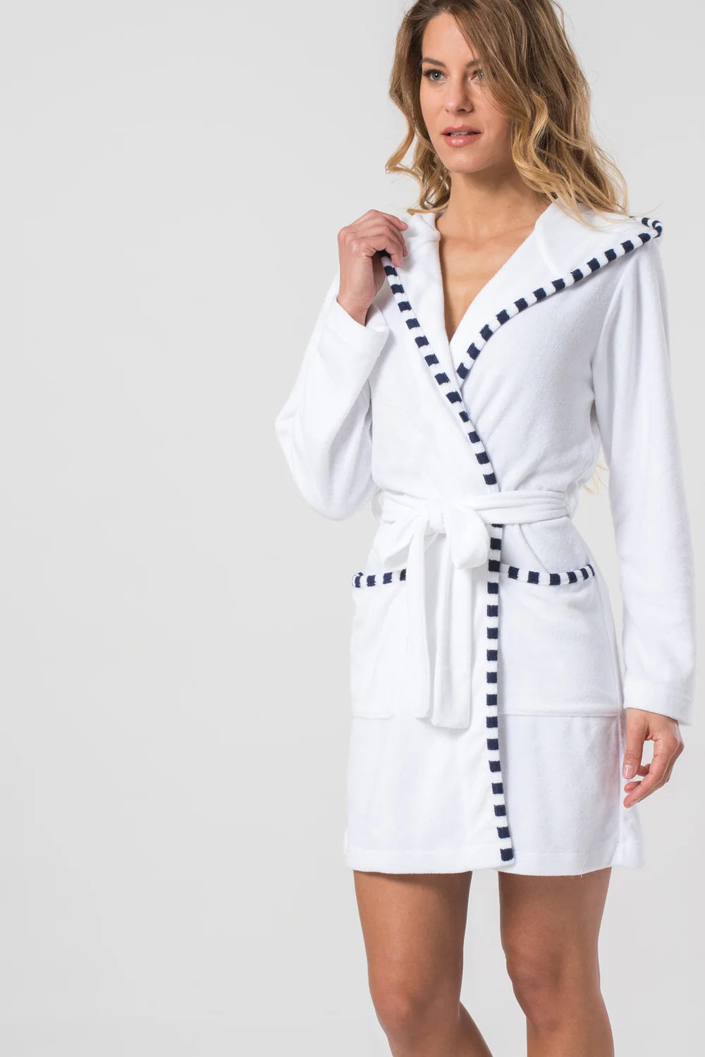 Belmanetti Hooded Terry Knit Bathrobe in White - Premium quality fabrics