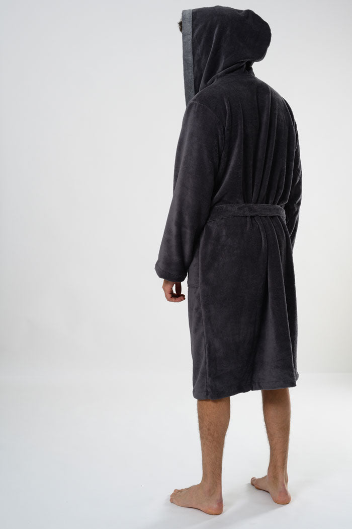 Belmanetti Hooded Men Bamboo Blend Robe in Grey - Sustainable fabric