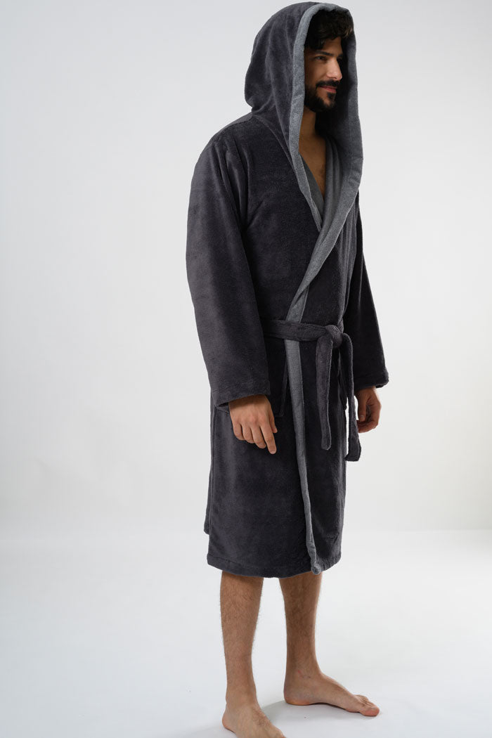 Belmanetti Hooded Men Bamboo Blend Robe in Grey - Year-round coziness