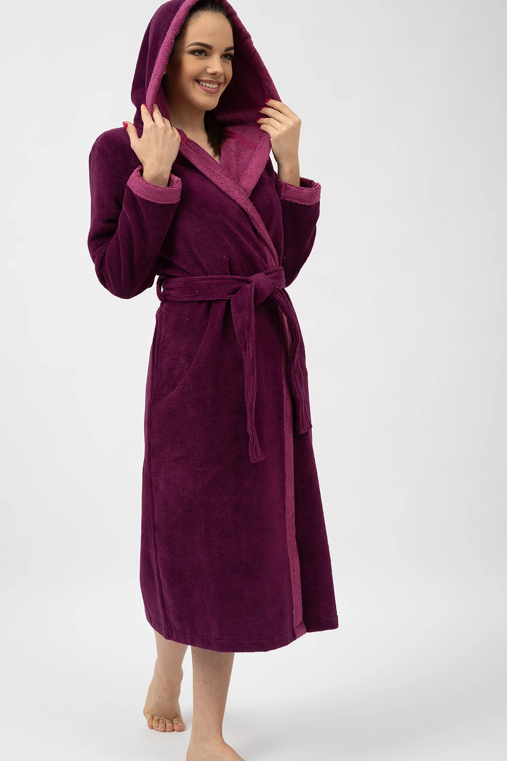 Belmanetti Bamboo Infused Long Hooded Robe in Plum - Sustainable fabric