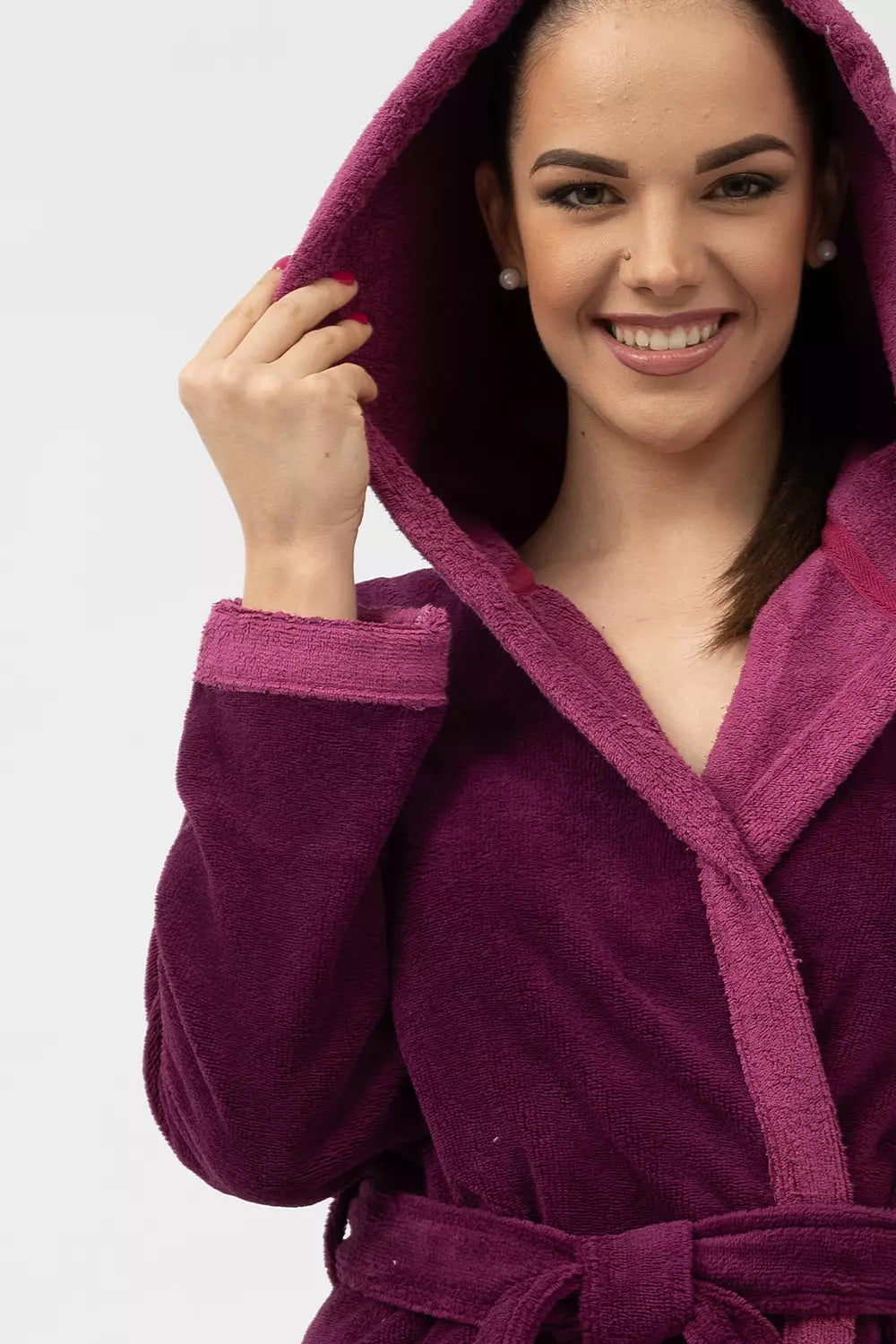 Belmanetti Bamboo Infused Long Hooded Robe in Plum - Eco-friendly materials