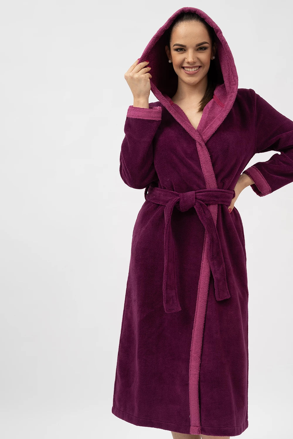 Belmanetti Bamboo Infused Long Hooded Robe in Plum - Bamboo-based comfort