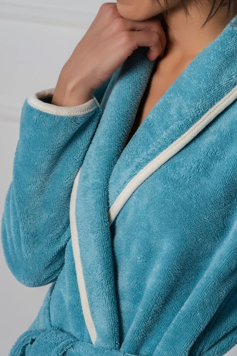 Shawl Collar Bathrobe in Soft Cotton Terry–Fleece