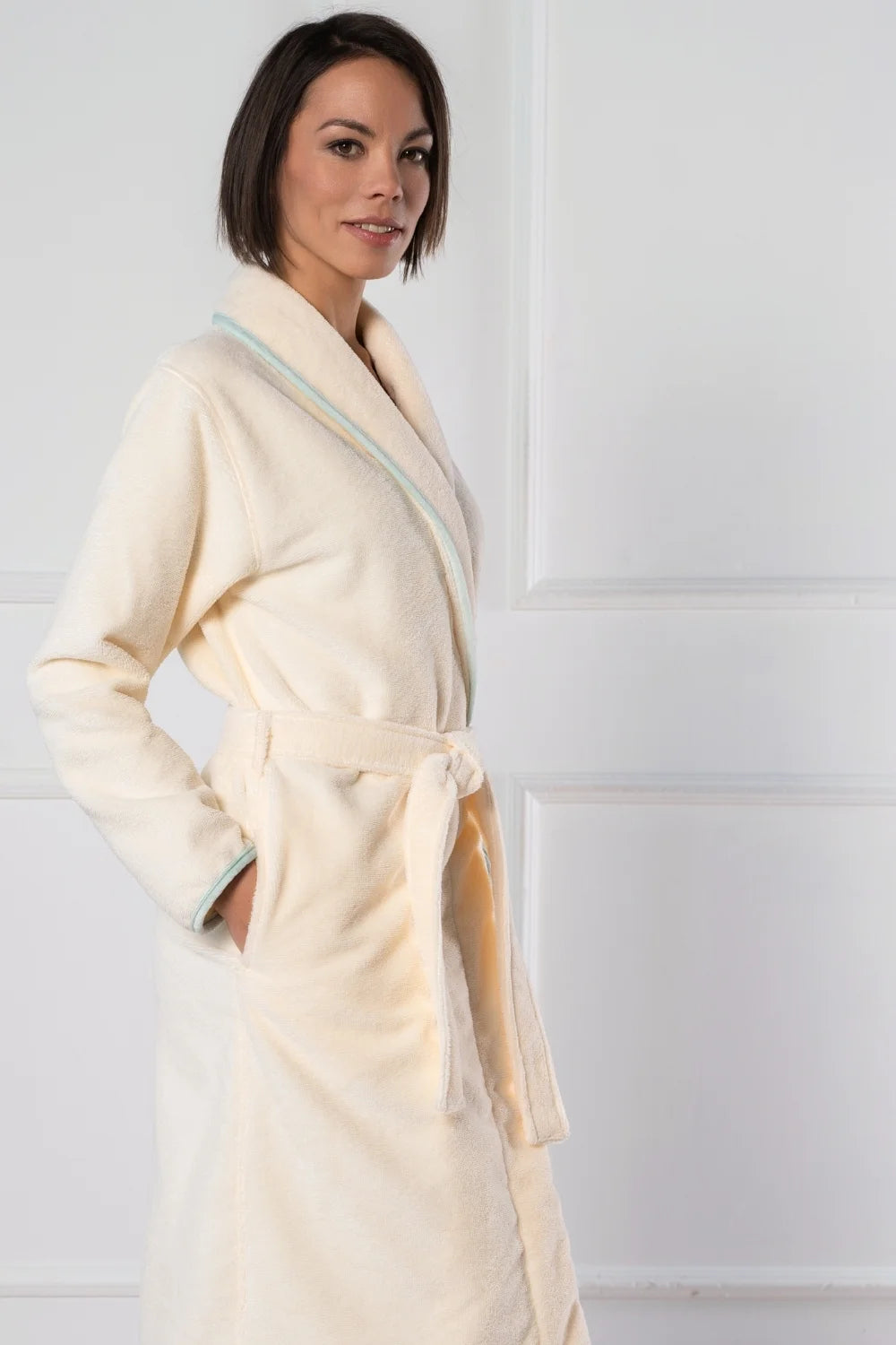 Shawl Collar Bathrobe in Soft Cotton Terry–Fleece