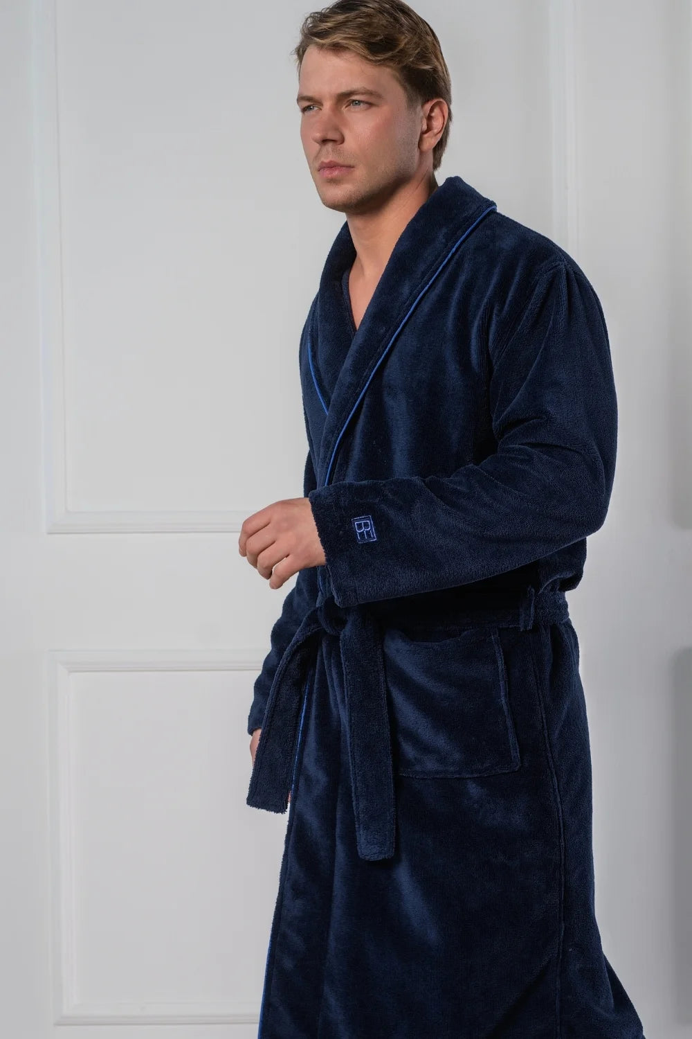 Shawl Collar Bathrobe in Soft Cotton Terry–Fleece – Men’s