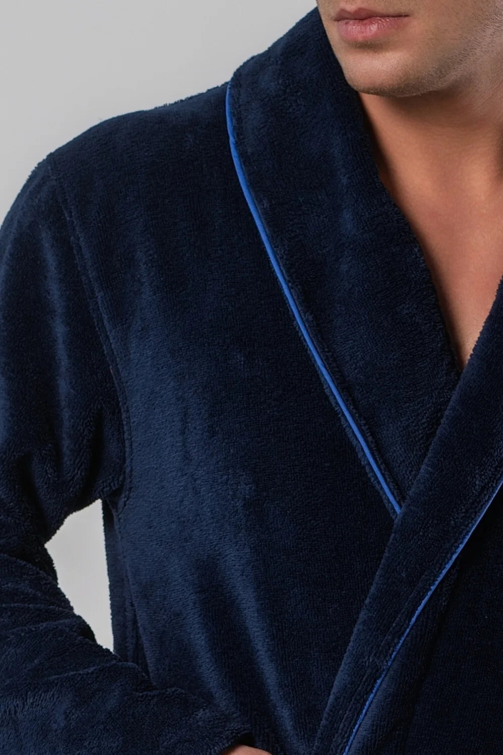Shawl Collar Bathrobe in Soft Cotton Terry–Fleece – Men’s