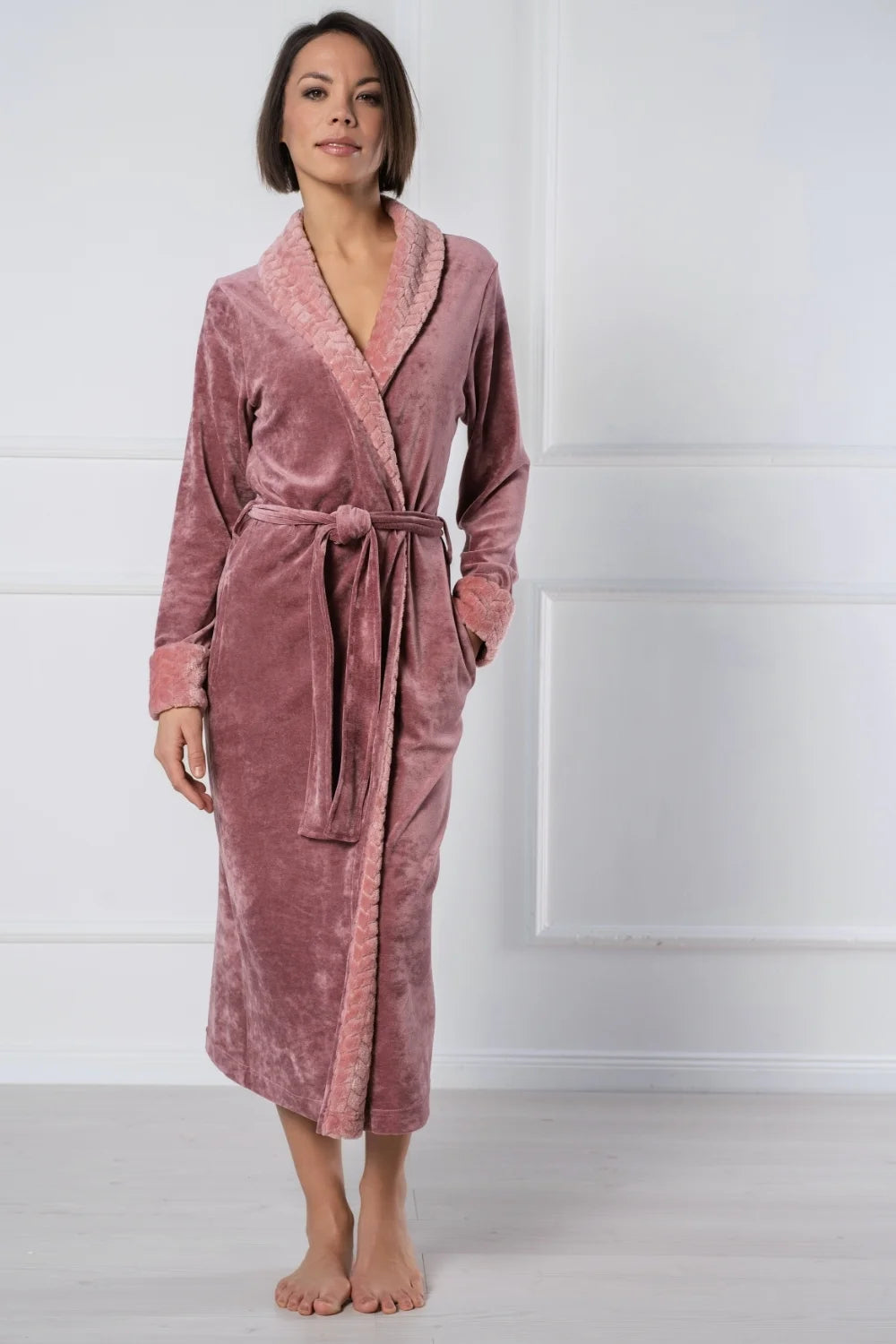 Soft Bamboo Velour Bathrobe with Plush Trim