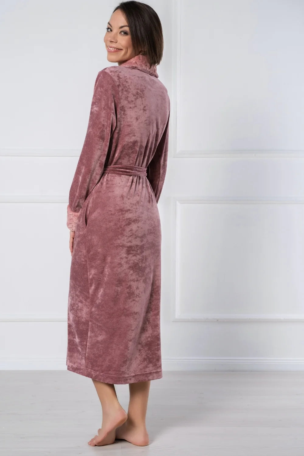 Soft Bamboo Velour Bathrobe with Plush Trim