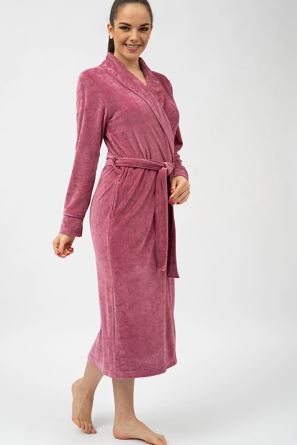 Belmanetti Elegant Shawl Collar Modal Velour Bathrobe in Violet - Made in Europe