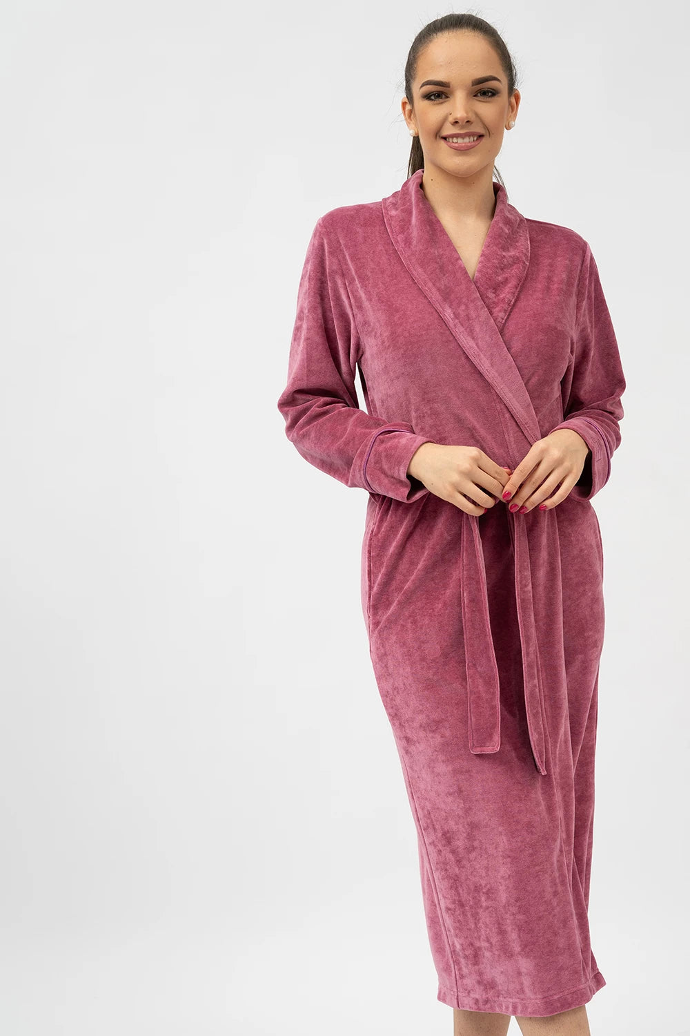 Belmanetti Elegant Shawl Collar Modal Velour Bathrobe in Violet - European craftsmanship