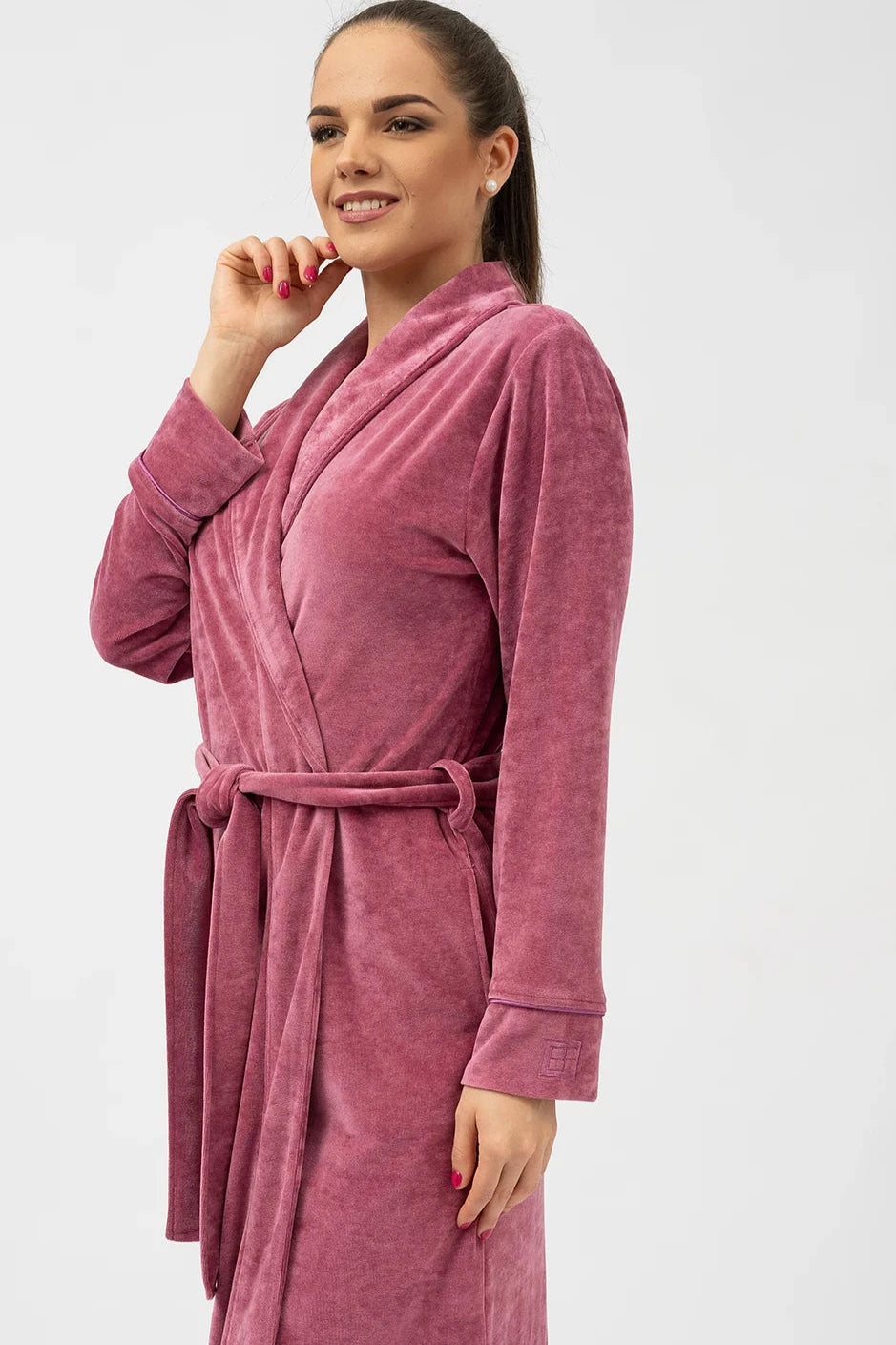 Belmanetti Elegant Shawl Collar Modal Velour Bathrobe in Violet - Long-lasting luxury