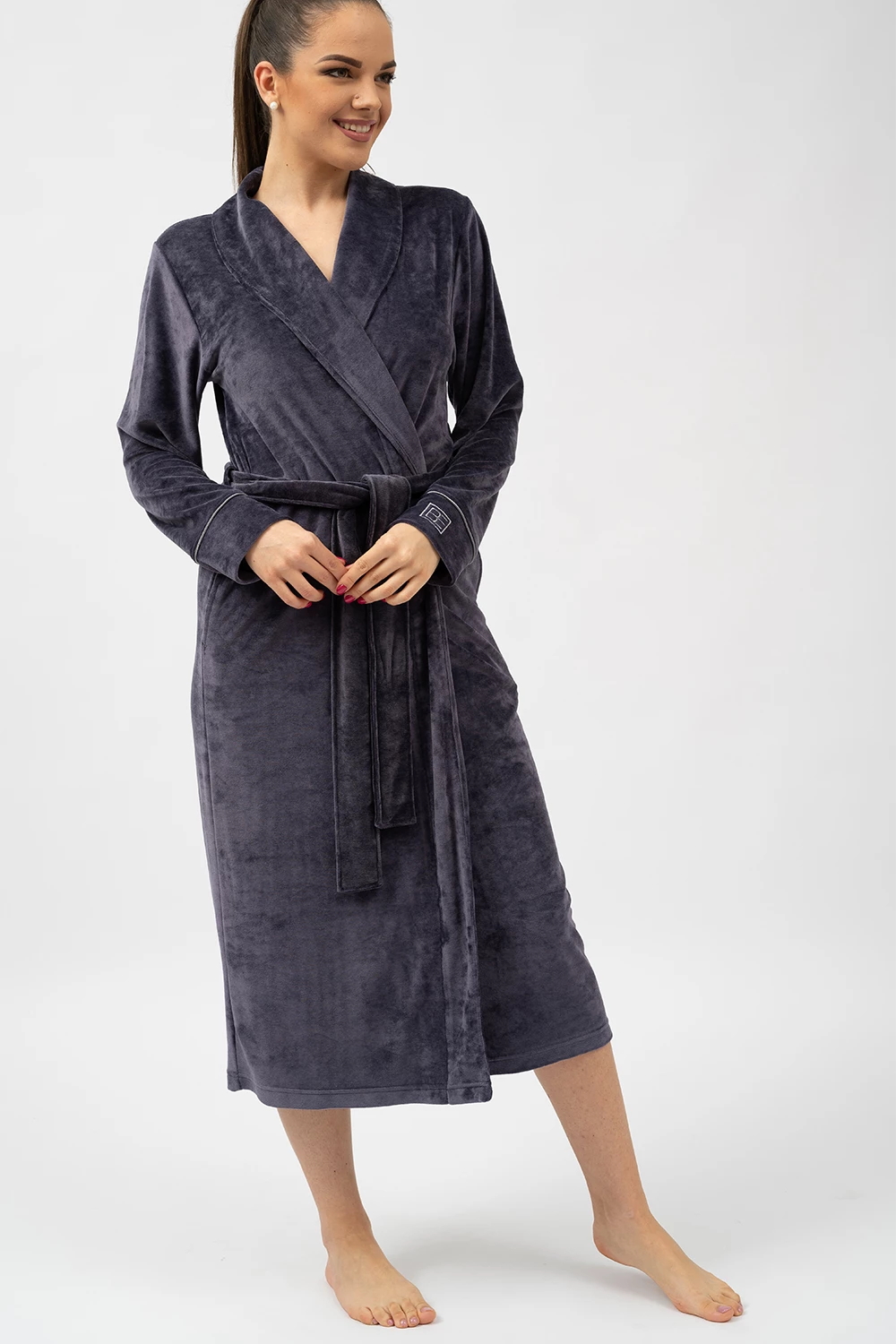 Belmanetti Elegant Shawl Collar Modal Velour Bathrobe in Violet - Free returns