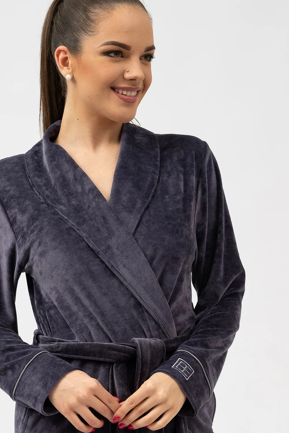 Belmanetti Elegant Shawl Collar Modal Velour Bathrobe in Violet - Gift-ready packaging